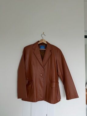 Women's Brown Leather Blazer Jacket